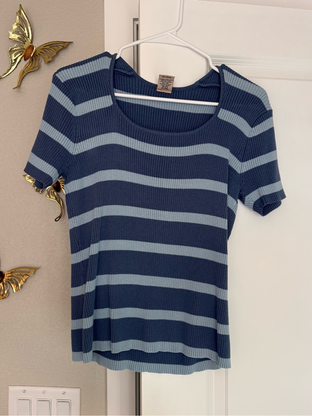High Sierra Striped Navy & Light Blue Ribbed Short-Sleeve Top